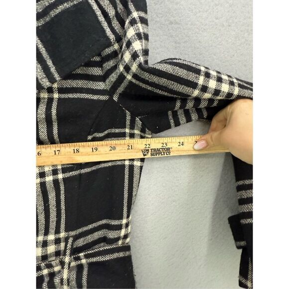 Georgiou Studio Womens Black White Plaid Long Wool Blend Pea Coat Jacket Size 12 - Picture 9 of 10